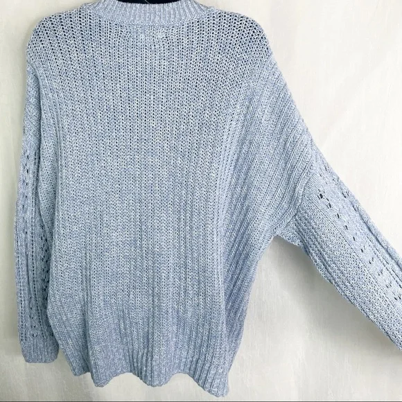 AMERICAN EAGLE Oversized Baby Blue Knit Crew Neck Sweater - Picture 7 of 16